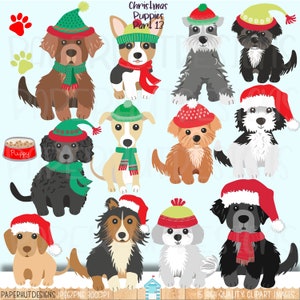 Cani di Natale/Clipart di cuccioli di Natale/Clipart di cuccioli di cane/Clipart di cuccioli/Moodle/Lasa Apso/Barboncino/Welsh Corgi/Sheepadoodle/Barboncino/Whippet