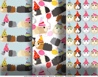 Party Guinea Pigs Seamless Pattern: Fabric, Wrapping Paper (Digital Download)