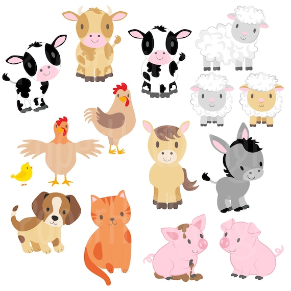 Farm Animals Clipart-farm Animals Clip Art and Digital Paper Set-nursery Clip  Art-sheep-cow-pig-horse-dog-cat-tractor-barn - Etsy