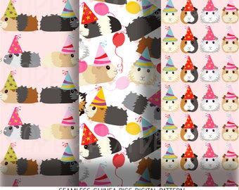 Party Guinea Pigs Seamless Pattern: Fabric, Wrapping Paper (Digital Download)