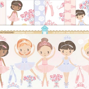 Ballerina Clipart-Ballet Clipart-Ballerina Clip Art & Ballett Clip Art Digitales Papier Set-Ballettschuhe-Blumen-Floral-Tiara