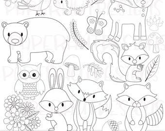 Woodland Animals Clipart: Forest Creatures Digital Stamps (PNG, JPEG)