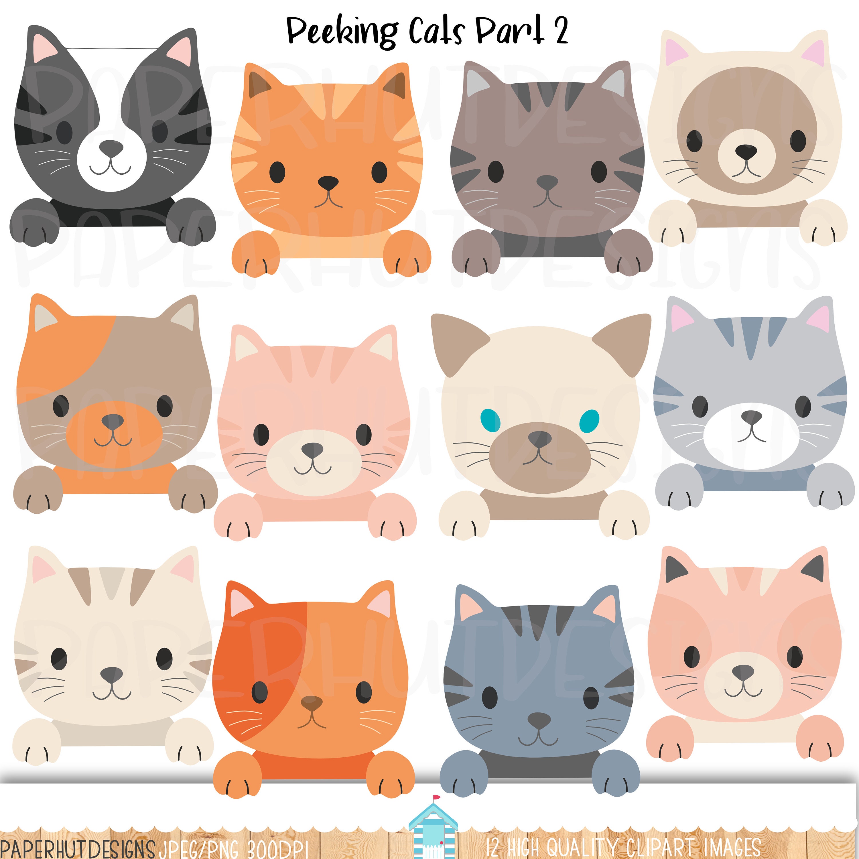 Cute Cat Clipart, Kitten, Sticker, Pussycat, Vector, Kawaii, Chibi