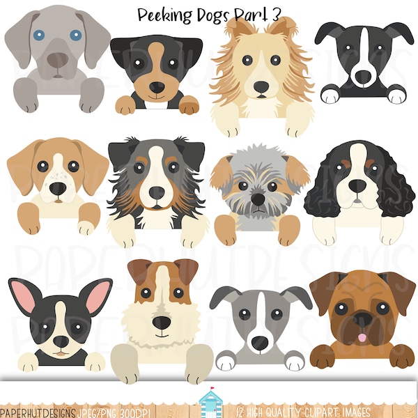 Peeking Dog Clipart|Peeping Dog Clipart|Puppy Clip Art|Sheltie|Greyhound|Fox Terrier|Spaniel|Chihuahua|Shorkie|Boxer|Jack Russell|Weimaraner