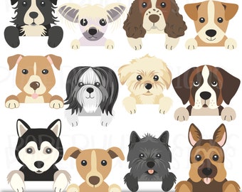Peeking Dogs Clipart Part 10: Puppy Breeds Assorted (PNG, JPEG)