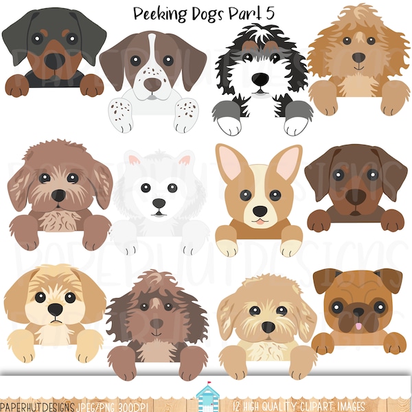 Peeking Dog Clipart Part 5|Peeping Dog Clipart|Puppy Clip Art|Pug|Bernedoodle|Pointer|Samoyed|Doberman|Corgi|Labradoodle|Cockapoo