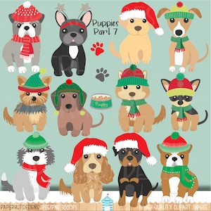 Christmas Puppy Dog Clipart|Puppies|Dog Clip Art|Puppy Clip Art|Dog Illustration|Spaniel|Chihuahua|Rottweiler|Lurcher|Bulldog|Husky|Sheepdog