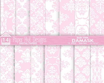 Baby pink Damask Baby Shower Digital Papers-Personal or Commercial Use. For Backgrounds-Cards-Invitations and ScrapbookingBUY2GET1MOREFREE