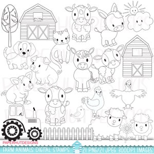 Selos digitais de animais de fazenda | Clip Art de animais de fazenda | Selos digitais de animais de fazenda | Clip Art de berçário | Ovelha | Vaca | Porco | Cavalo | Cachorro | Gato | Trator | Celeiro