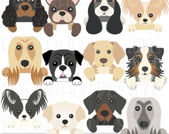 Peeking Puppy Dogs Clipart Part 13: Mixed Dog Breeds (Digital Download)