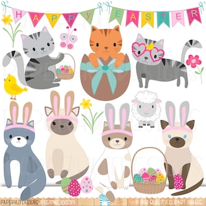 Easter ClipartEaster Clip ArtEaster Cats ClipartEaster Cats Clip ArtCute Cat IllustrationsEaster EggsChickBuntingDaffodils image 1