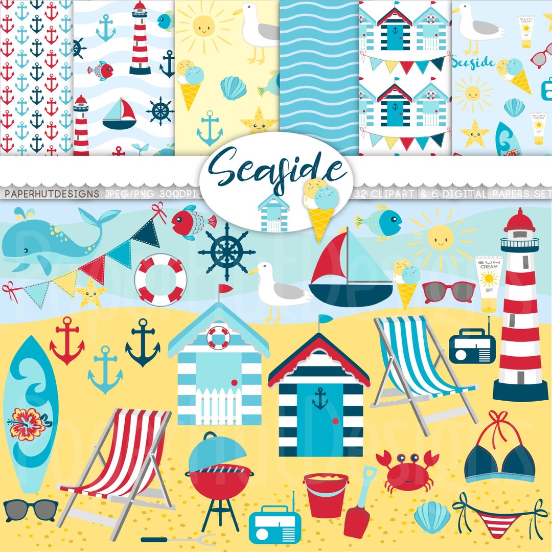 Beach Clipart and Digital Paper Set-beach Clip Art-nautical Clipart ...