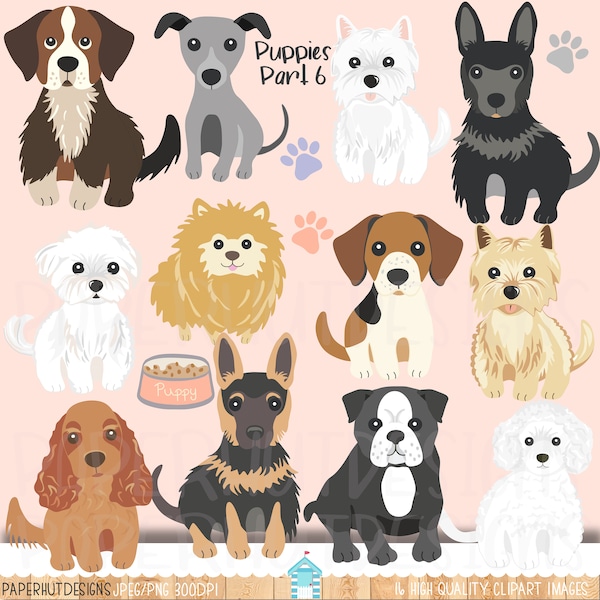 Puppy Dog Illustrations|Puppy Dog Clipart|Puppies|Dog Clip Art|Puppy Clip Art|Alsatian|Cairn|Poodle|Westie|Red Setter|Bulldog|Lurcher|