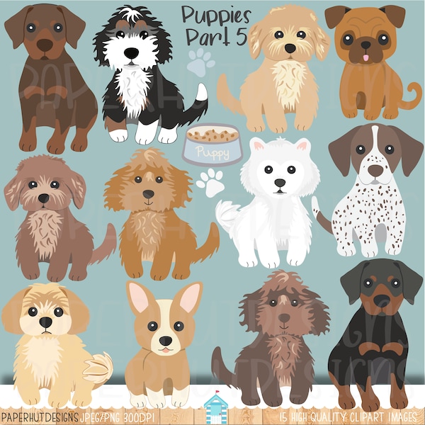 Puppy Dog Clipart|Puppies|Dog Clip Art|Puppy Clip Art|Puppy Dog Illustrations|Pug|Bernedoodle|Pointer||Samoyed|Doberman|Corgi|Labradoodle|