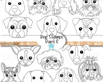 Dog Faces Digital Stamps|Dog Faces Clipart|Dog Illustrations|Cute Puppy Faces Clipart|Dog Clip Art|Dogs Faces|Dog Digital Images|graphics
