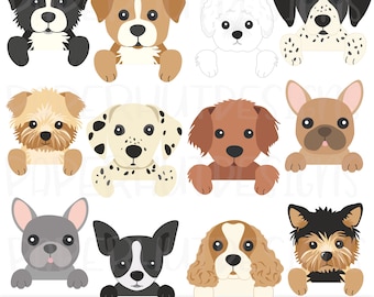 Peeking Dogs Clipart Part 2: Breed Variety, Commercial Use (Digital Download)