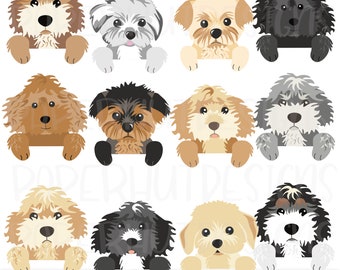 Peeking Dogs Clipart Part 8: Doodles and Poos Illustrations (Digital Download)
