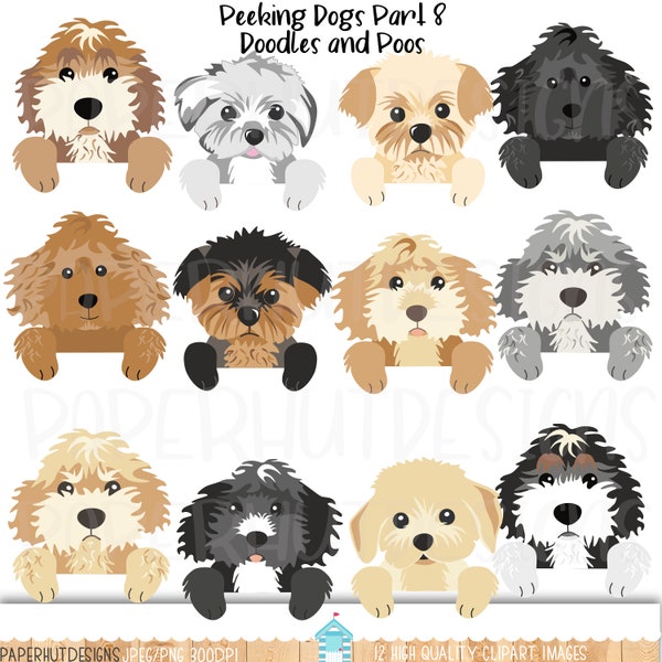 Peeking Dogs Clipart Part 8|Peeping Dogs Clip Art|Dog Illustrations|Labradoodle|Cockapoo|Cavapoo|Maltipoo|Bernedoodle|Yorkipoo|Schnoodle