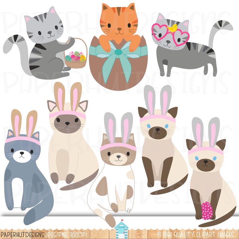 Easter ClipartEaster Clip ArtEaster Cats ClipartEaster Cats Clip ArtCute Cat IllustrationsEaster EggsChickBuntingDaffodils image 2