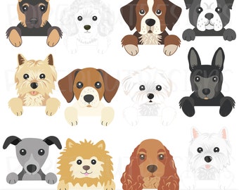 Peeking Dogs Clipart Part 6|Peeping Dogs Clipart|Dog Clip Art|Puppy Clip Art|Alsatian|Cairn|Poodle|Westie|Red Setter|Bulldog|Lurcher|