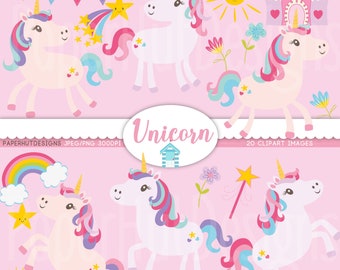 Unicorn Clipart-Unicorn Clip Art Set- Pony-Horse-Castle-Rainbow-Clouds-Stars-Nursery Girl -Girl Birthday Party