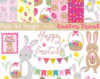 Easter Clipart|Easter Clip Art|Easter Egg|Bunny Clip Art and Digital Papers|Bunny Rabbit|Easter Eggs|Chick|Bunting|Daffodils