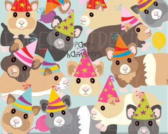 Hamsters Party Clipart|Hamster Clipart|Cute Hamsters Party Clip Art|Hamster Faces|Hamsters Clipart|Hamster digital graphics|Party Hats