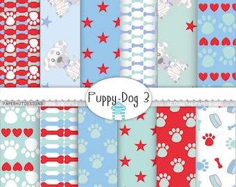Puppy Dog Digital Papers-Paws-Stripes-Red & Blue-Personal or Commercial Use-Backgrounds-Scrapbooking-Commercial useBUY2GET1MOREFREE
