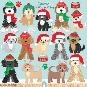 Christmas Dog Clipart|Dog Clip Arts|Dog Illustrations|Santa Puppy Dogs|Labradoodle|Cockapoo|Cavapoo|Maltipoo|Bernedoodle|Yorkipoo|Schnoodle