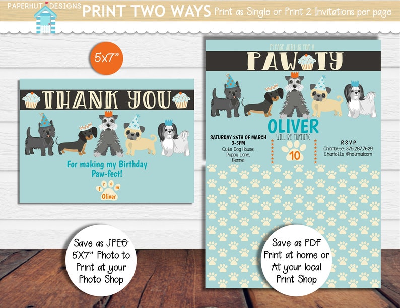 Dog Birthday Invitation Boys Dog Birthday Invite Puppy Dog Etsy