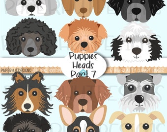 Puppy Dog Heads Clipart Part 7: Assorted Breeds (PNG & JPEG)