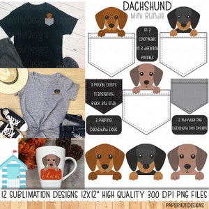 Dachshunds Pocket Sublimation Designs|Sublimation Dachshunds |Dachshund Illustrations| Dachshund Clipart |12x12 Printable Instant Download