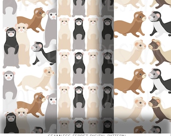 Ferret Seamless Pattern Digital Instant Download|Seamless Digital File for Fabric|Seamless Digital Ferret Pattern for Wrapping Paper