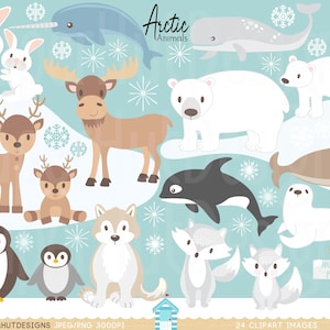 Arctic Animals Clipart-Polar Animals Clipart-Arctic Animals Clip Art-Whale-Fox-Hare-Polar Bear-Walrus-Seal-Penguin-Reindeer