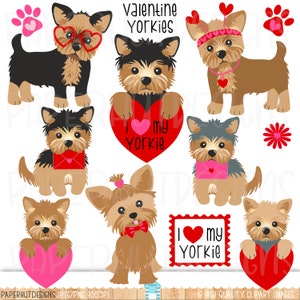 Valentine Yorkie Dogs Clipart-Yorkshire Terrier Valentine Clip Art-Cute Yorkie designs Dog Clipart-Puppy Dog Clipart-Yorkie Illustrations-