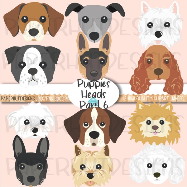 Puppy Dog Faces Clipart|Puppies|Dog Clip Art|Puppy Clip Art|Puppy Dog Illustrations|Alsatian|Cairn|Poodle|Westie|Red Setter|Bulldog|Lurcher|