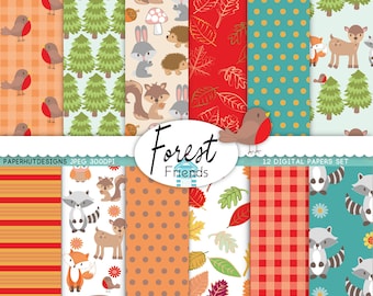 Woodland Animals Digital Paper Pack, Scrapbook Designs (Digital Download)