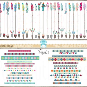 Tribal Clipart Bundle-Tribal Arrows-Tribal Pattern Borders-Tribal Boho Clip Art -American Indian-Navajo-Aztec Tibal ElementsBUY2GET1MOREFREE