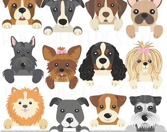 Peeking Puppy Dogs Clipart Part 9: Mixed Breeds (PNG & JPEG)