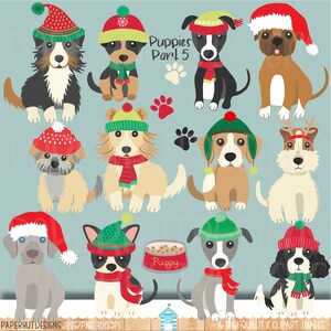 Clipart Noël chiot chien|Clip Art Noël chien|Sheltie|Lévrier|Fox terrier|Spaniel|Chihuahua|Shorkie|Boxer|Jack Russell|Bavière de Weimar