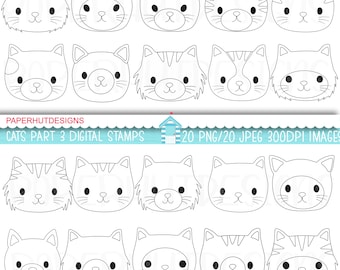 Cat Faces Clipart | Kitten Digital Stamps (PNG, JPEG)