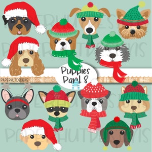 Christmas Puppy Dog Faces Clipart|Dog Clip Art|Puppy Clip Art|Dog Illustrations|Spaniel|Chihuahua|Rottweiler|Lurcher|Bulldog|Husky|Sheepdog