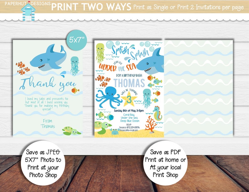 Under the Sea Birthday Invitation Boys Sea Animals Birthday Etsy