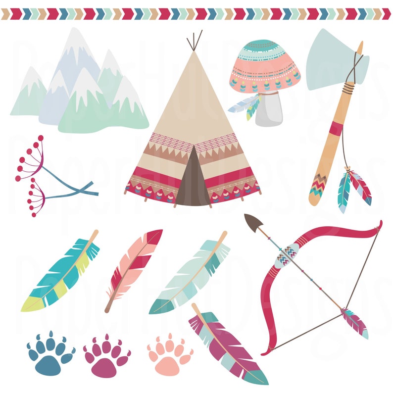 Tribal Woodland Animals Clipart-Forest Animals Clip Art-Racoon-Beaver-Moose-Badger-Otter-Fox-Sloth-Bear-Rabbit-Mouse-Teepee image 3