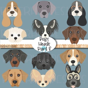 Dog Faces Clipart|Dog Faces Clip Art|Dog Illustration|Puppy Dog Digital|Basset Hound|Alsatian|Doberman|Cavachon|Papillon|Weimaraner|Cockapoo