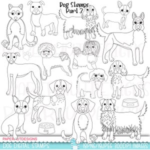 Timbres numériques chiens-chiens Timbres numériques noir et blanc-chien Clipart-Clip Art coloriage-chiot chien Clipart-timbres numériques