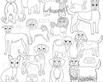 Dogs Digital Stamps-Dogs Digital Black and White Stamps-Dog Clipart-Clip Art Coloring Page-Puppy Dog Clipart-Digital Stamps