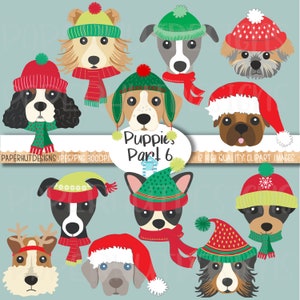 Clipart Noël chiot chien|Clip Art Noël chien|Sheltie|Lévrier|Fox terrier|Spaniel|Chihuahua|Shorkie|Boxer|Jack Russell|Bavière de Weimar