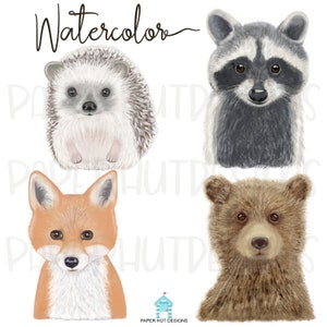 Impression aquarelle de chambre d'enfant | Impression numérique pour chambre d'enfant | Impression numérique pour chambre d'enfant, renard hérisson, raton laveur, Illustration aquarelle d'ours | Téléchargement instantané PNG