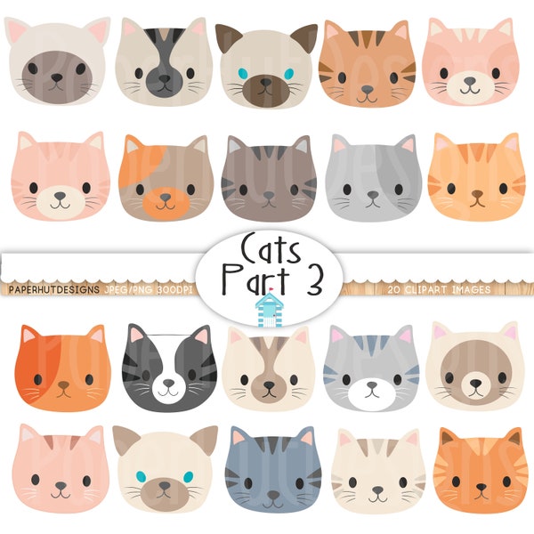 Cat Faces Clipart-Cute Kitten Faces Clipart-Cat Clip Art-Kitties Clipart-Cat Faces-Cat Digital-Cat images-digital graphics